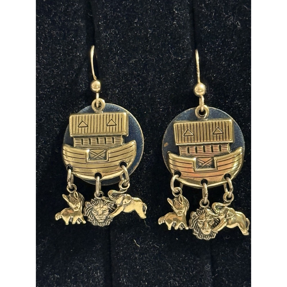 Vintage 14/20 Gold Filled Noah's Ark Dangle Pierced Earrings